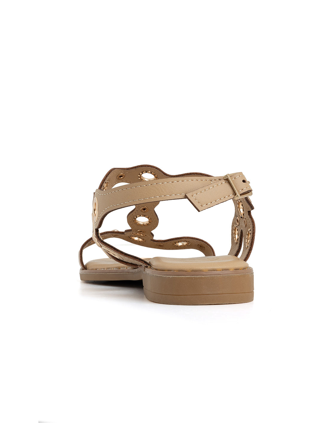 Sandalo flat con borchie traforate - BEIGE