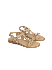 Flat sandal with perforated studs - BEIGE