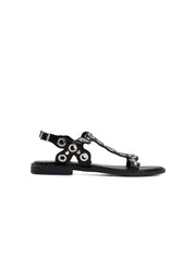 Flat sandal with perforated studs - BLACK