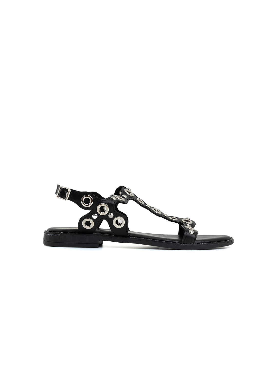 Sandalo flat con borchie traforate - NERO