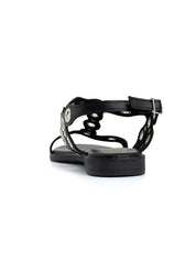 Flat sandal with perforated studs - BLACK