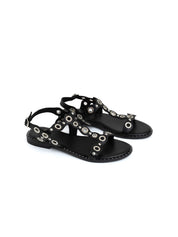 Flat sandal with perforated studs - BLACK