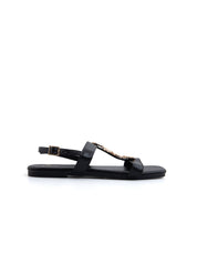 Flat sandal with gold leaf details - BLACK