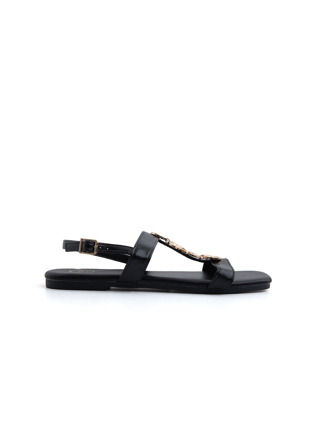 Sandalo flat con dettagli leaf gold - NERO
