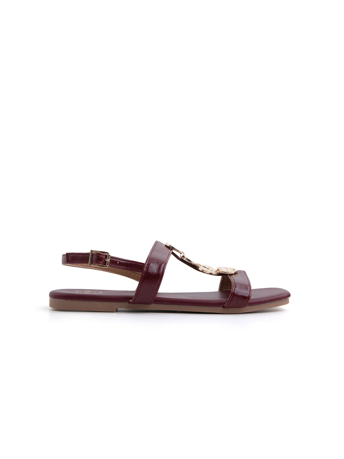 Sandalo flat con dettagli leaf gold - VINO ROSSO