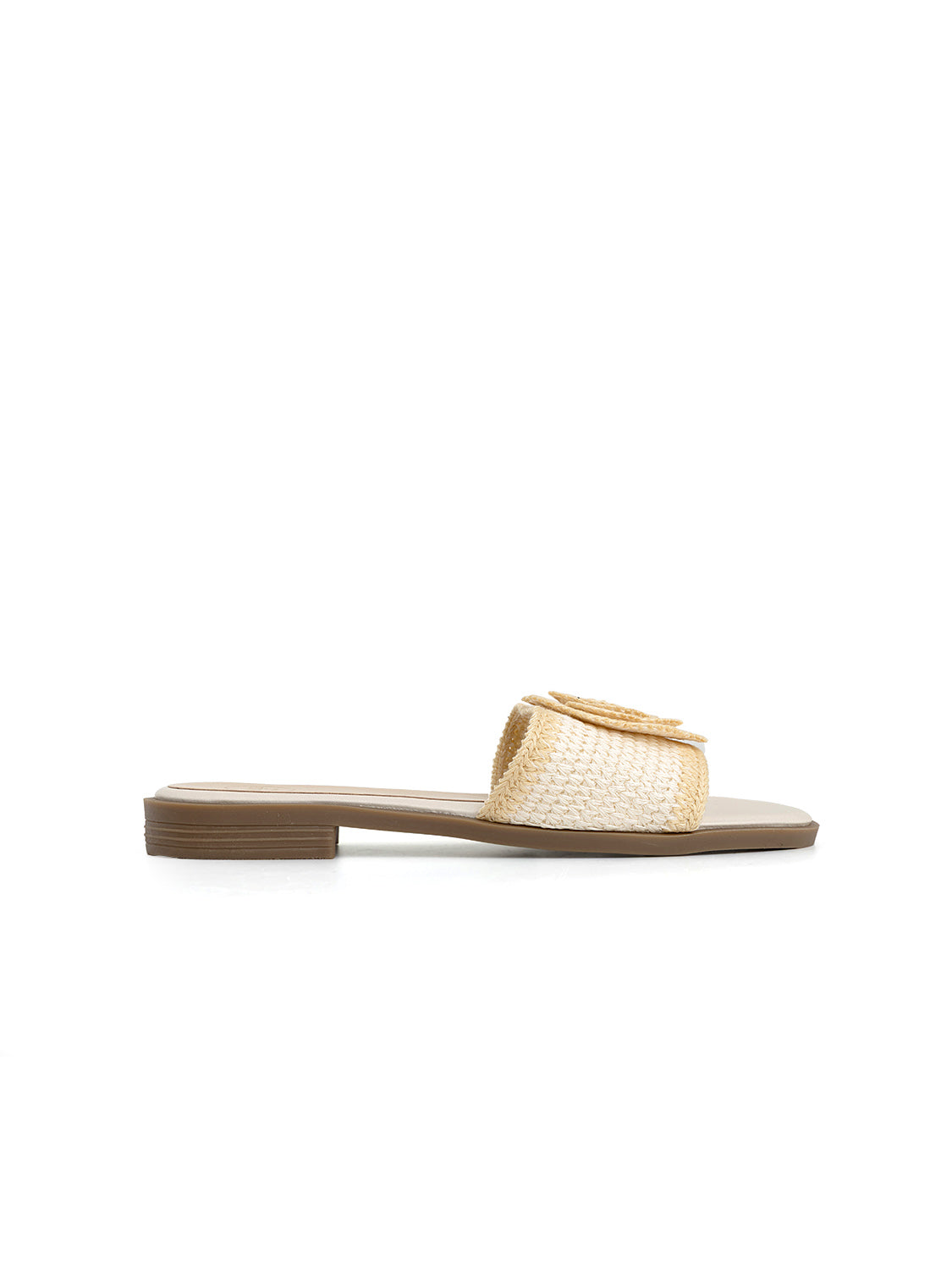 Ciabatta con fascia crochet e maxi fiore - BEIGE