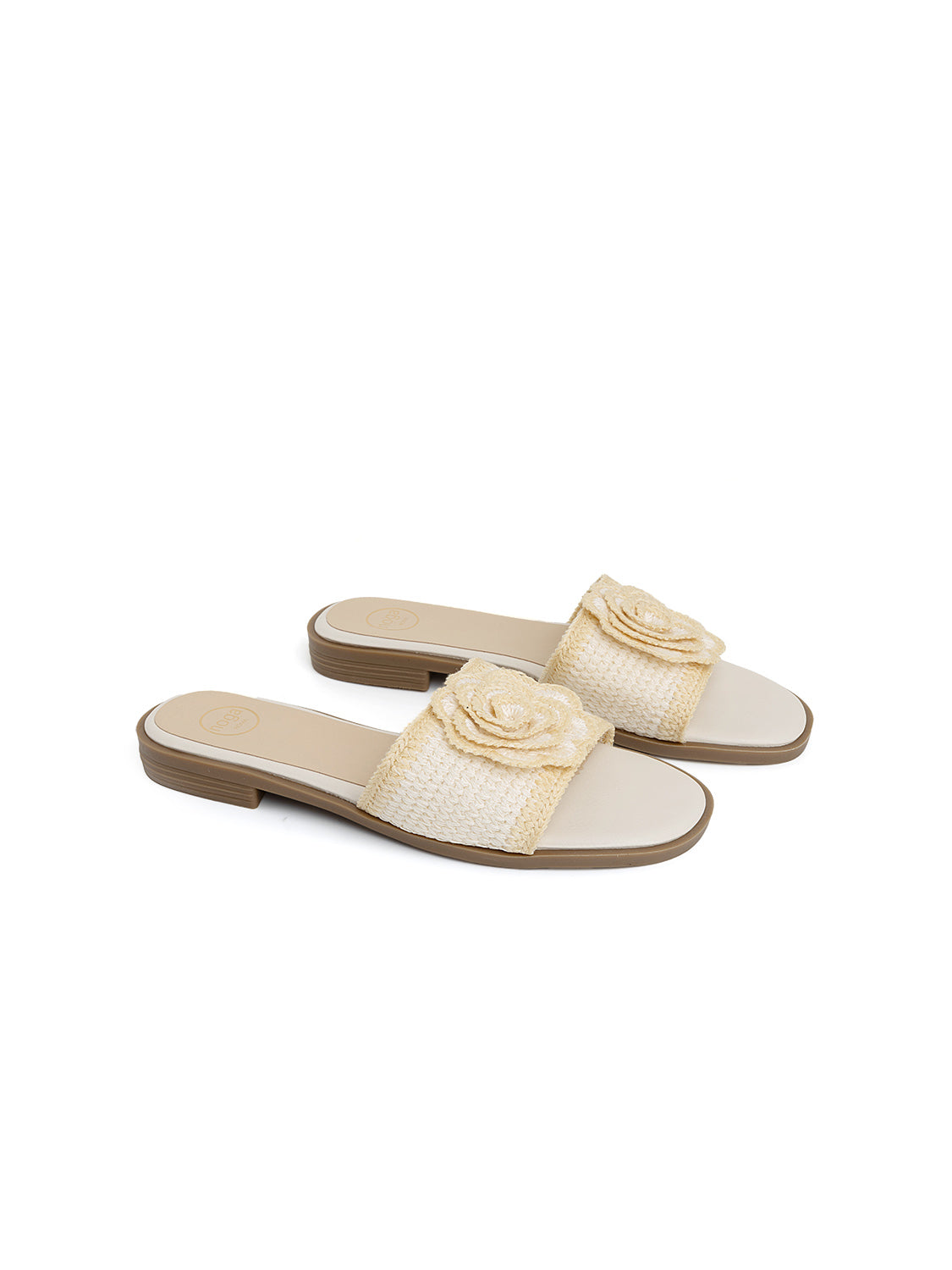 Ciabatta con fascia crochet e maxi fiore - BEIGE