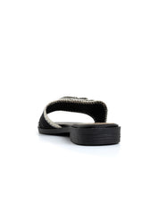 Ciabatta con fascia crochet e maxi fiore - NERO