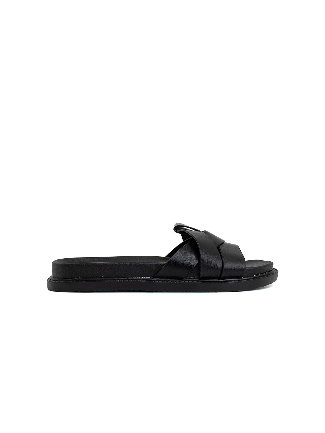 Ciabatta comfort con fascia a incrocio - NERO