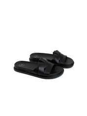 Ciabatta comfort con fascia a incrocio - NERO
