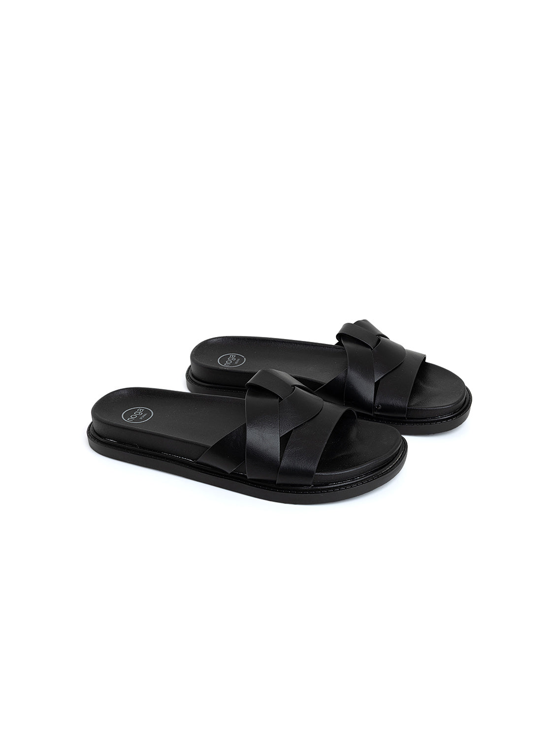 Ciabatta comfort con fascia a incrocio - NERO