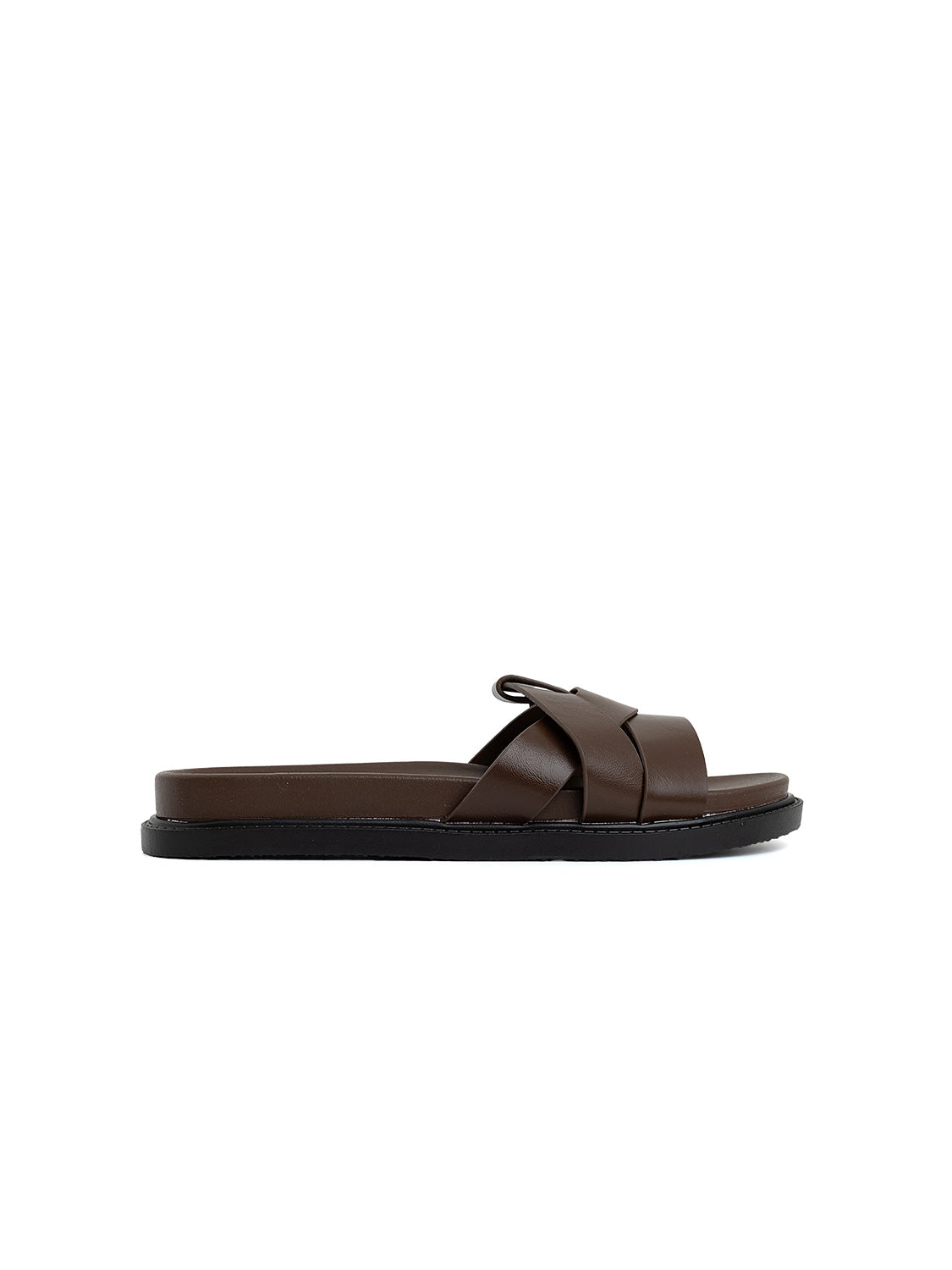 Ciabatta comfort con fascia a incrocio - MARRONE