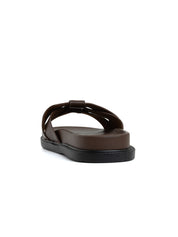 Ciabatta comfort con fascia a incrocio - MARRONE