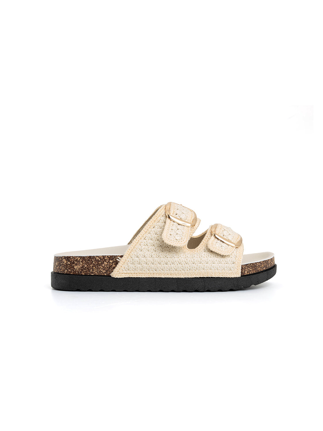 Ciabatta comfort in tessuto con doppia fibbia - BEIGE