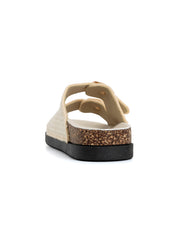 Ciabatta comfort in tessuto con doppia fibbia - BEIGE