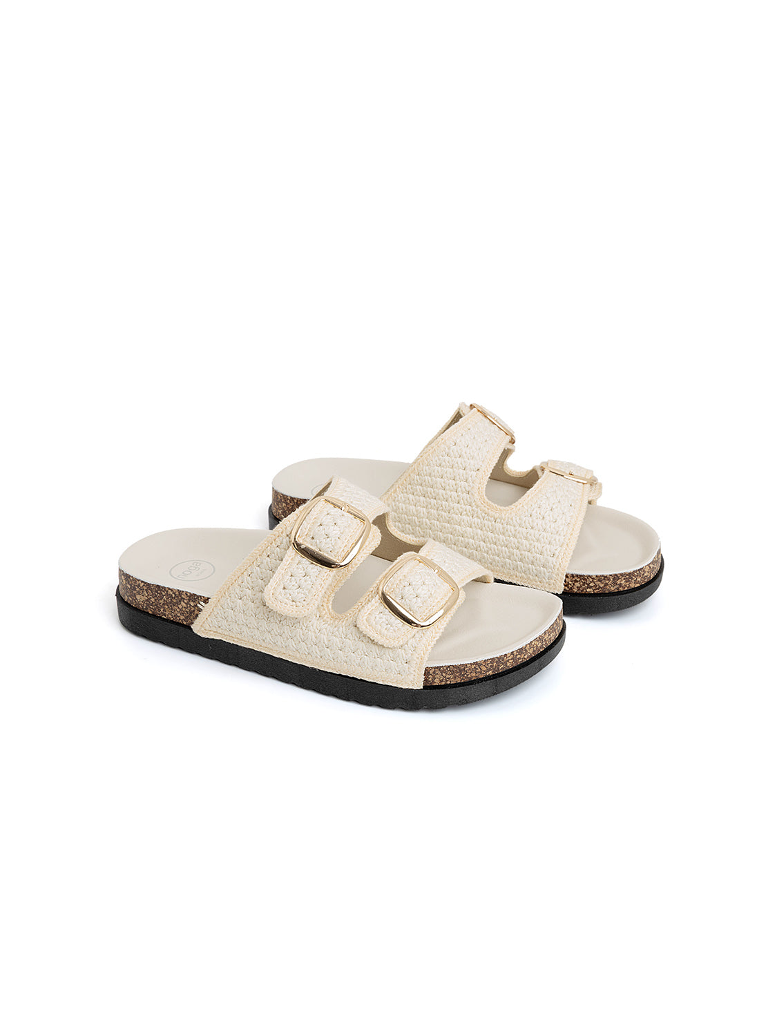 Ciabatta comfort in tessuto con doppia fibbia - BEIGE