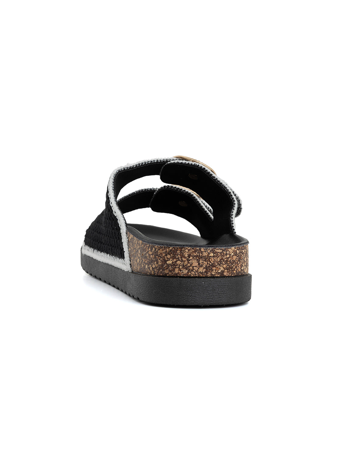 Ciabatta comfort in tessuto con doppia fibbia - NERO