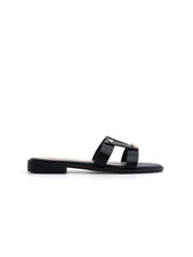 Ciabatta flat con fascia a H borchiata - NERO