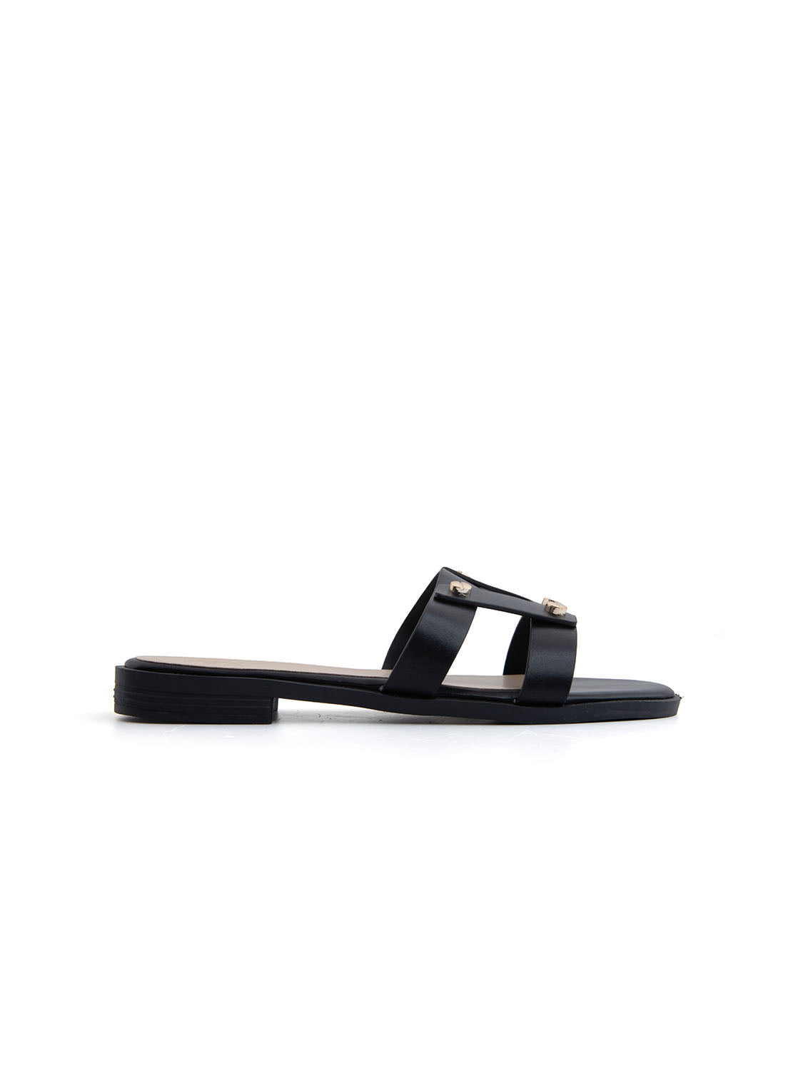Ciabatta flat con fascia a H borchiata - NERO