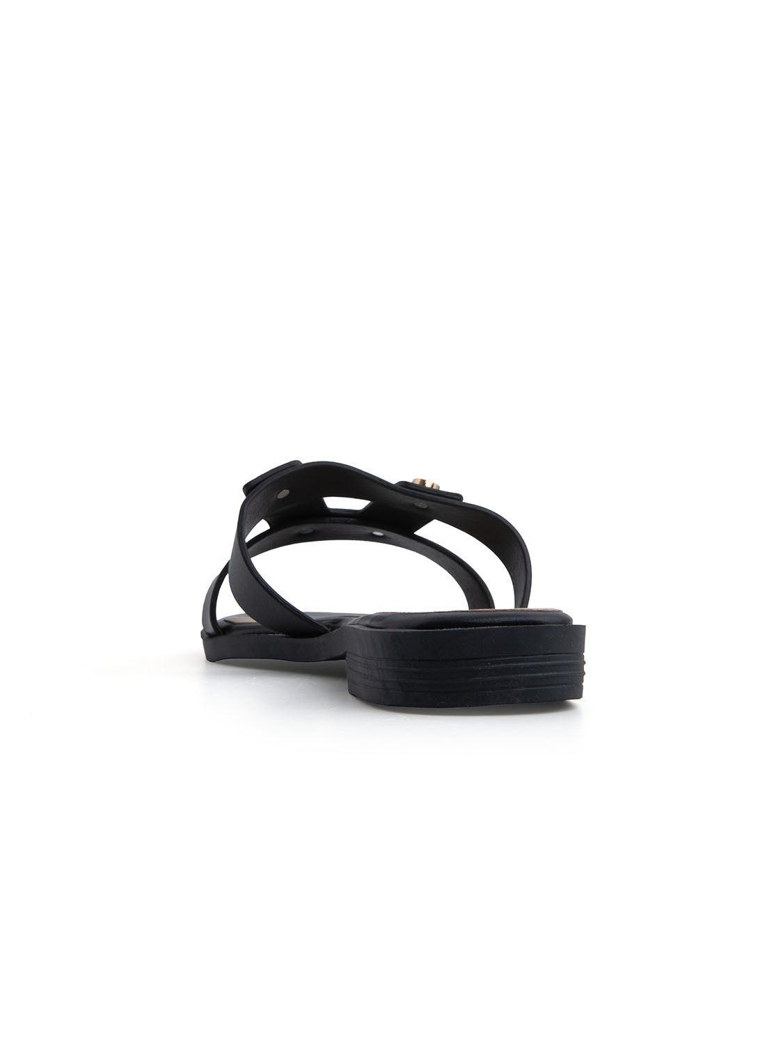 Ciabatta flat con fascia a H borchiata - NERO