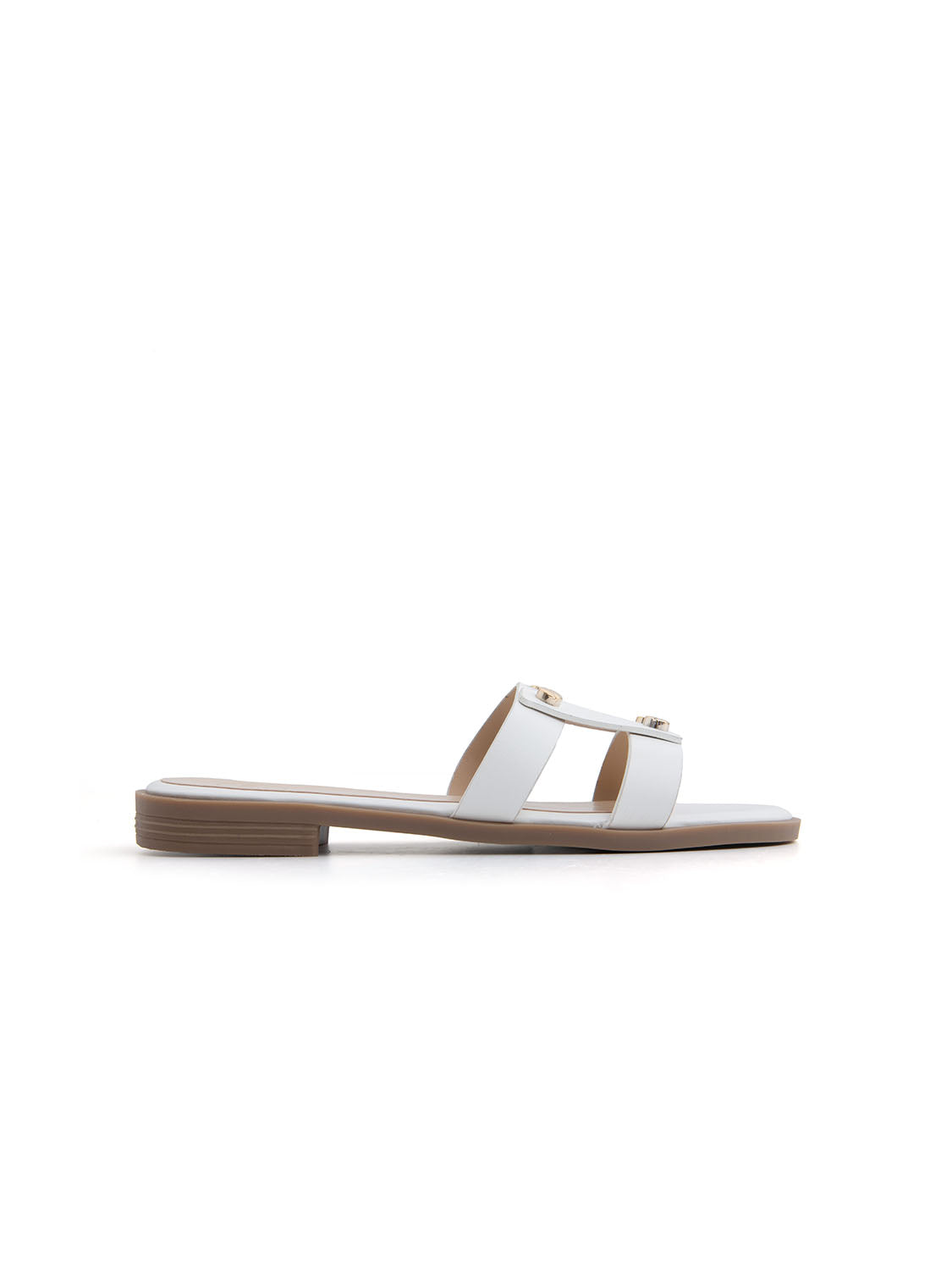 Ciabatta flat con fascia a H borchiata - BIANCO