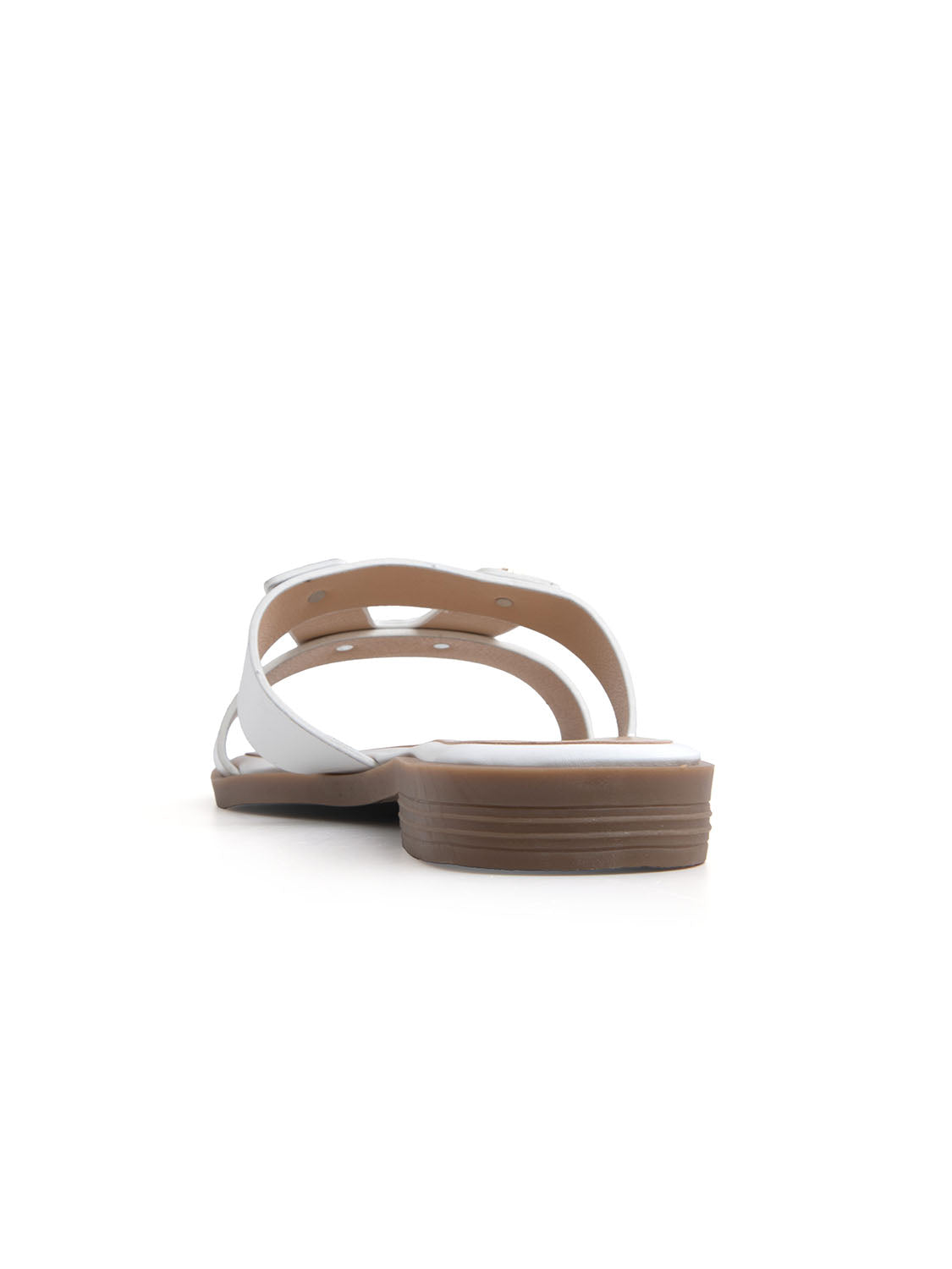 Ciabatta flat con fascia a H borchiata - BIANCO