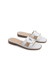 Ciabatta flat con fascia a H borchiata - BIANCO
