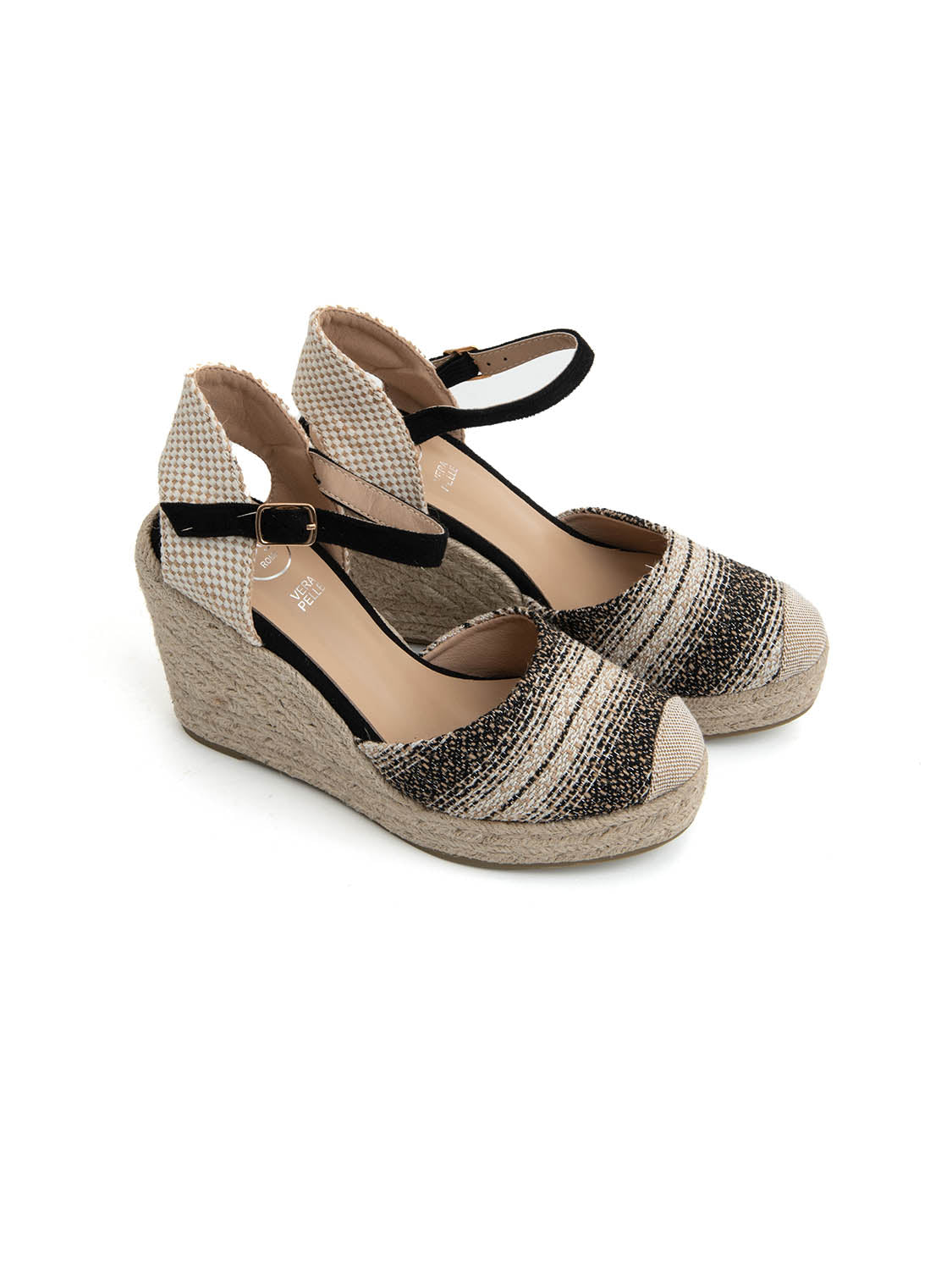 Espadrillas natural con zeppa - NERO