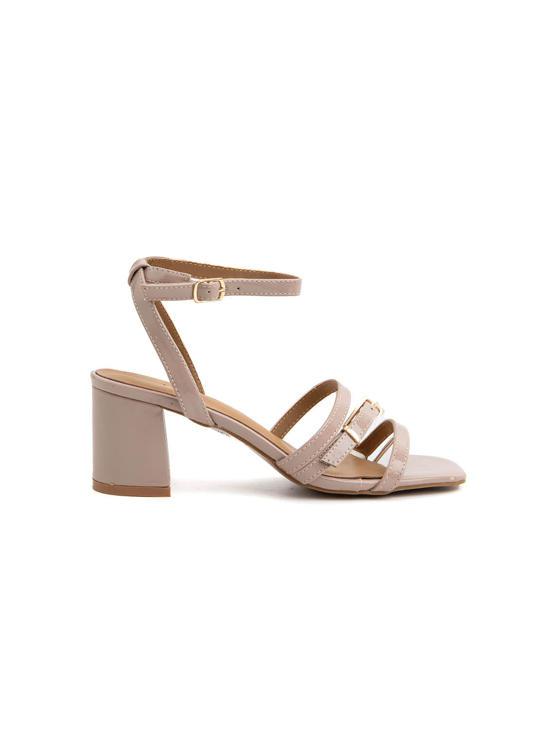 Sandalo glossy con fascette a incrocio - BEIGE