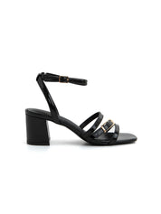 Glossy cross-strap sandal - BLACK