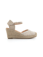Espadrillas ricamata con zeppa - BEIGE
