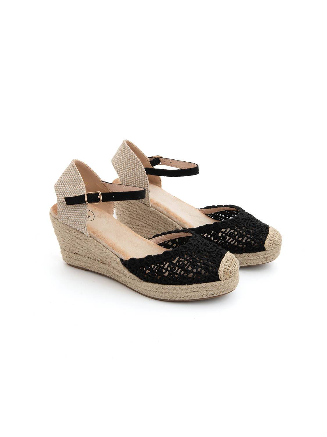 Espadrillas ricamata con zeppa - NERO