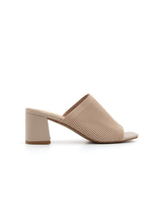 Block heel clogs with micro-braided strap - BEIGE
