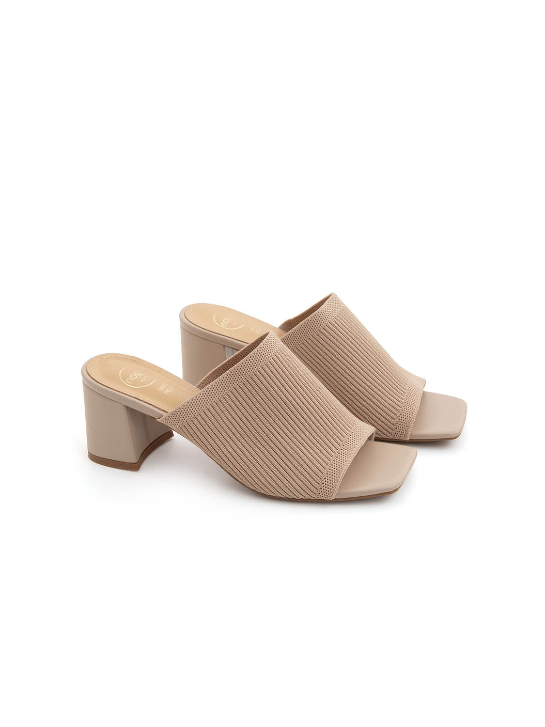Block heel clogs with micro-braided strap - BEIGE