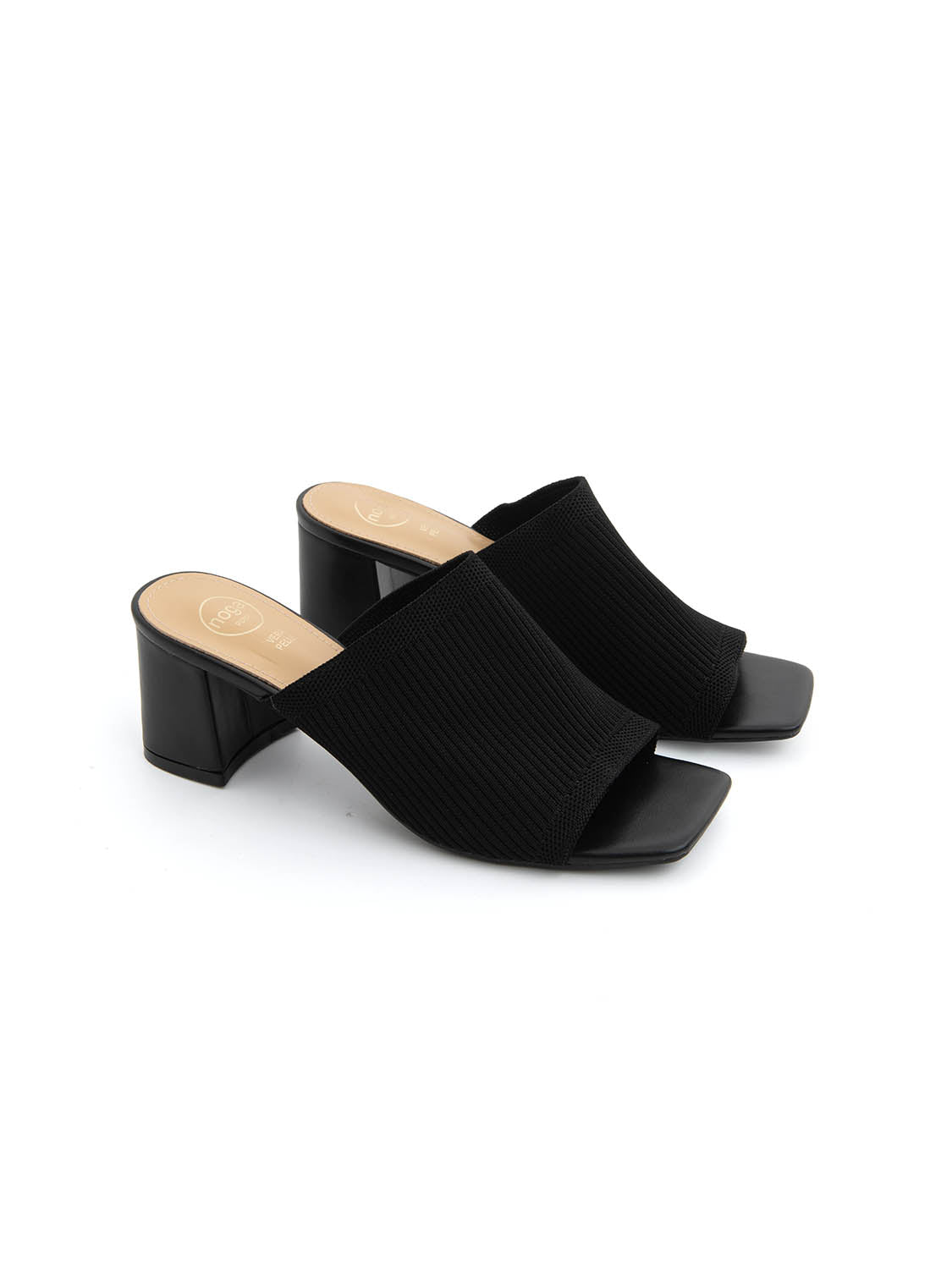 Sabot con tacco largo e fascia microintrecciata - NERO