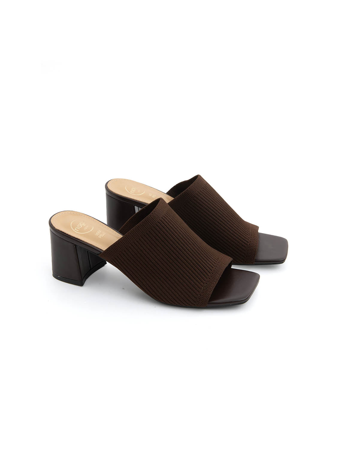Clogs with wide heel and micro-braided strap - BROWN