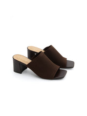 Clogs with wide heel and micro-braided strap - BROWN