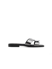 Ciabatta metallic cross in vera pelle - ANTRACITE