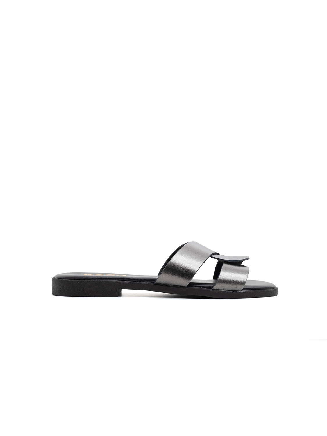 Ciabatta metallic cross in vera pelle - ANTRACITE