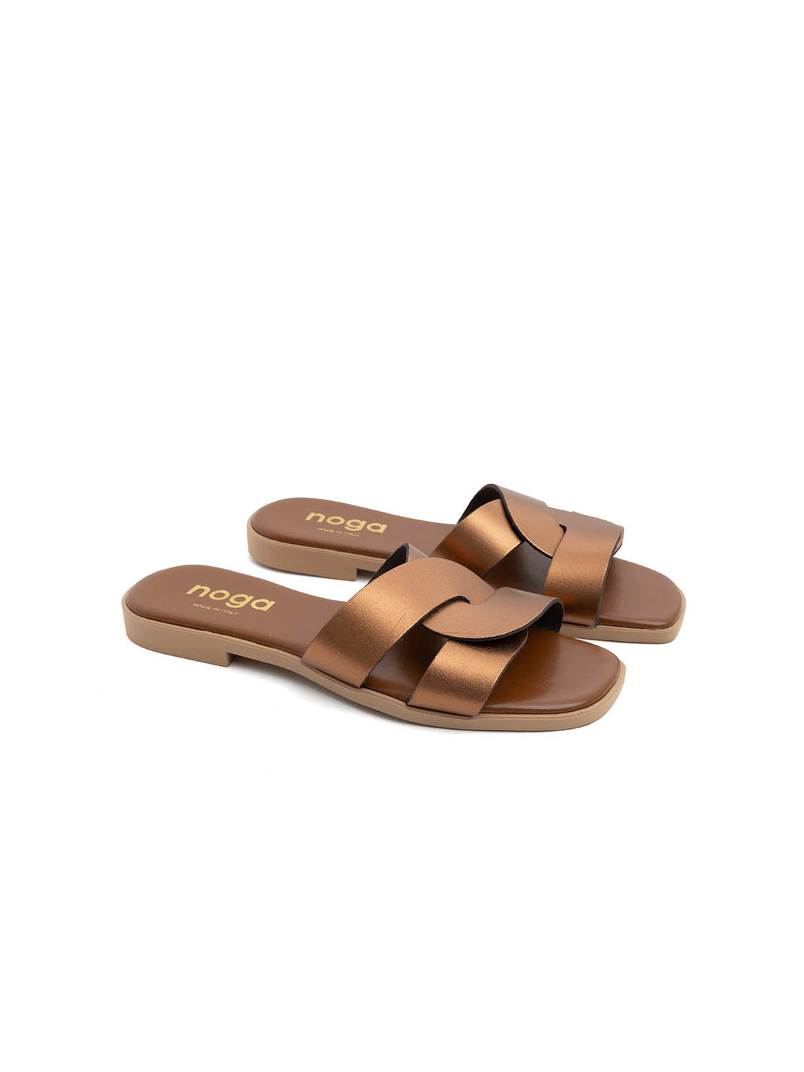Ciabatta metallic cross in vera pelle - BRUCIATO