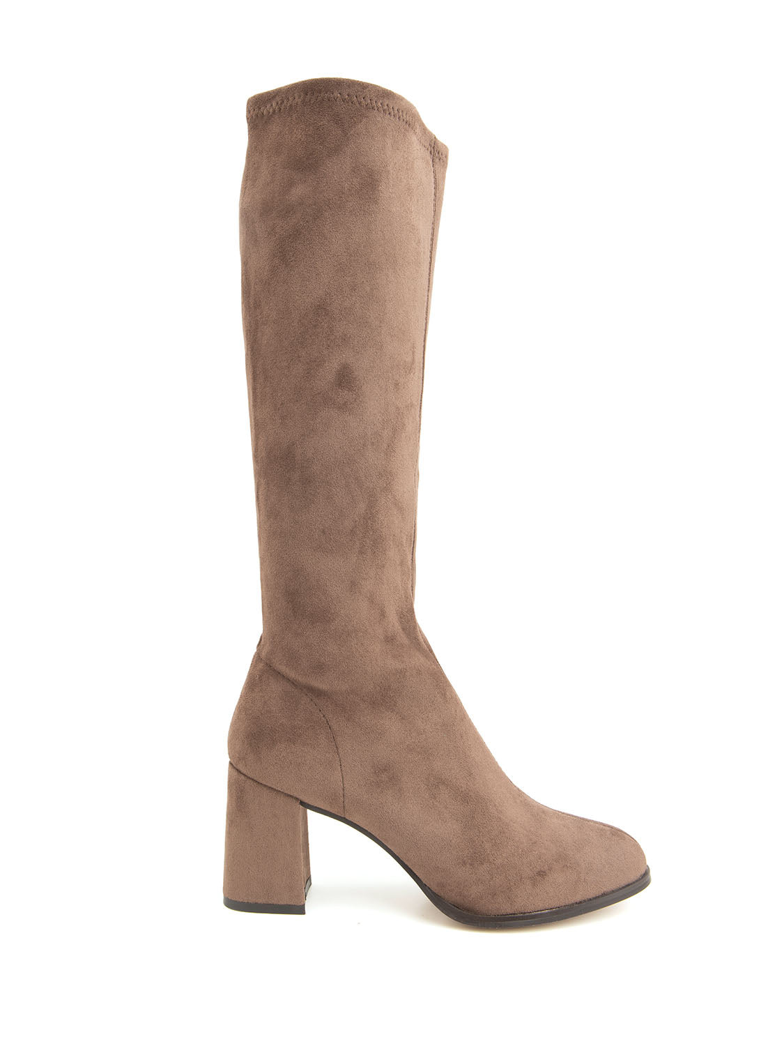 Stivale con tacco scultoreo sock style in simil camoscio - KHAKI
