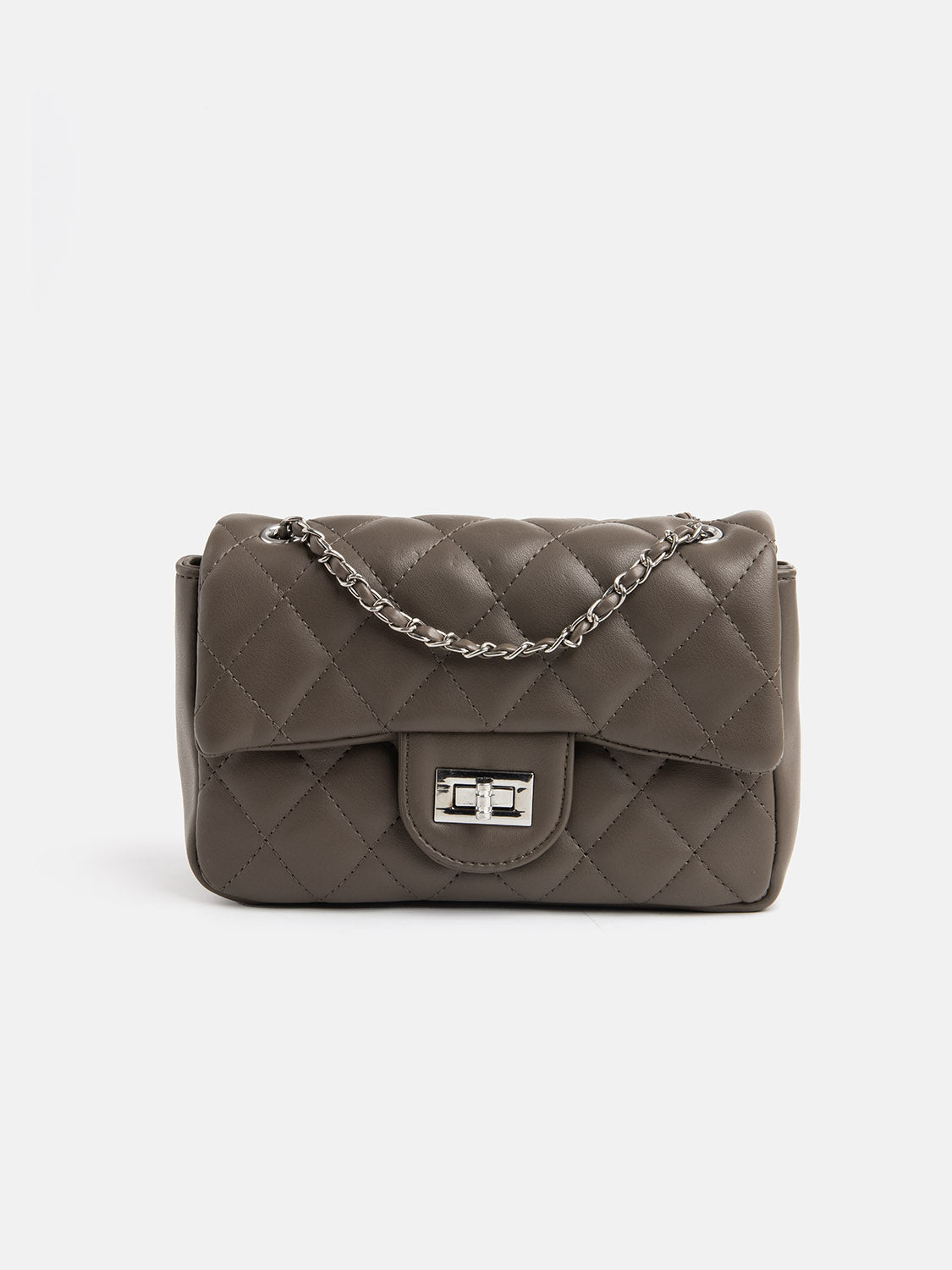 City Bag con impunture e catena - GRIGIO