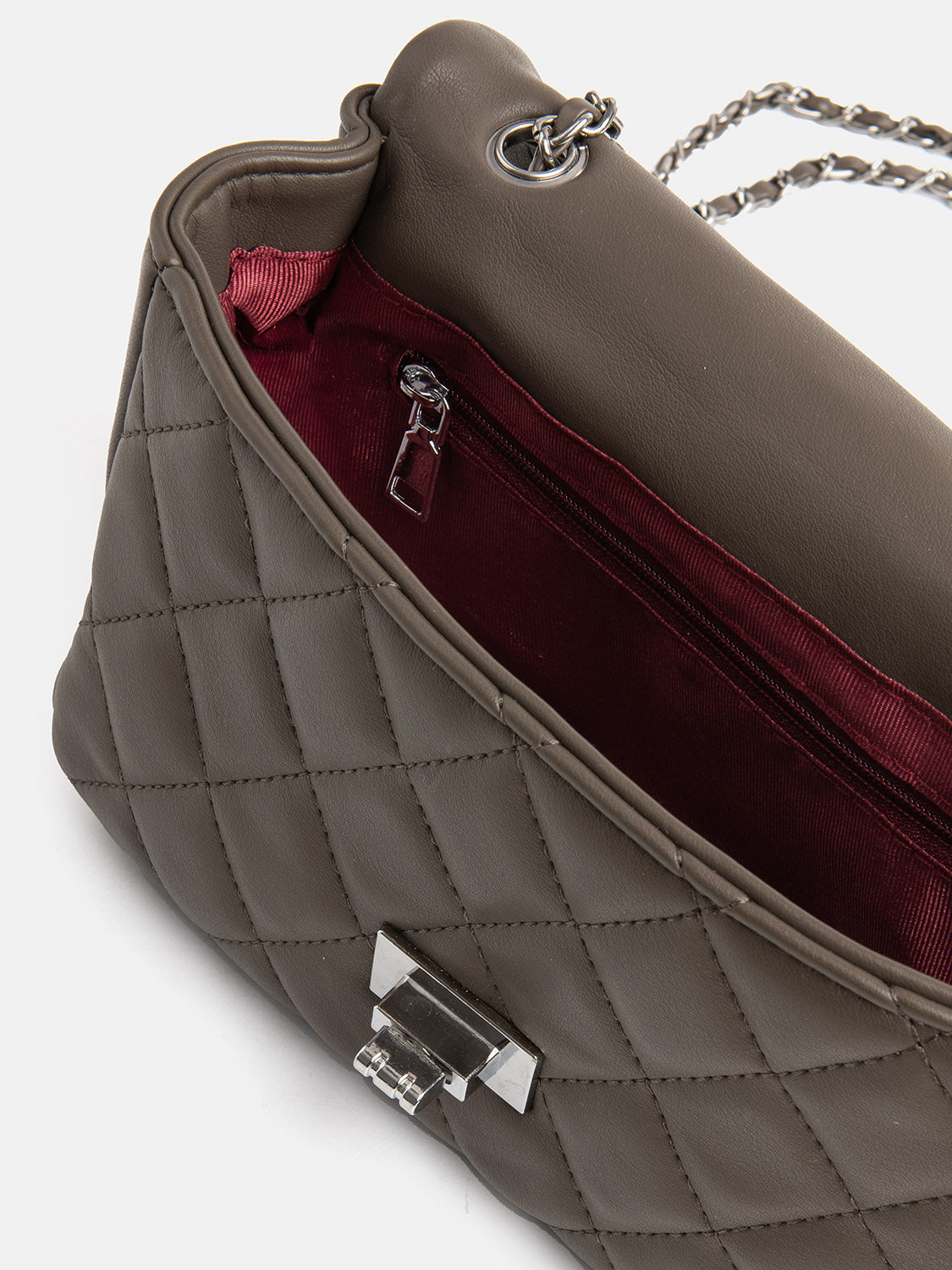 City Bag con impunture e catena - GRIGIO