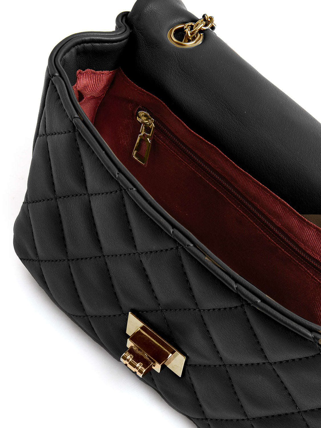 City Bag con impunture e catena - NERO