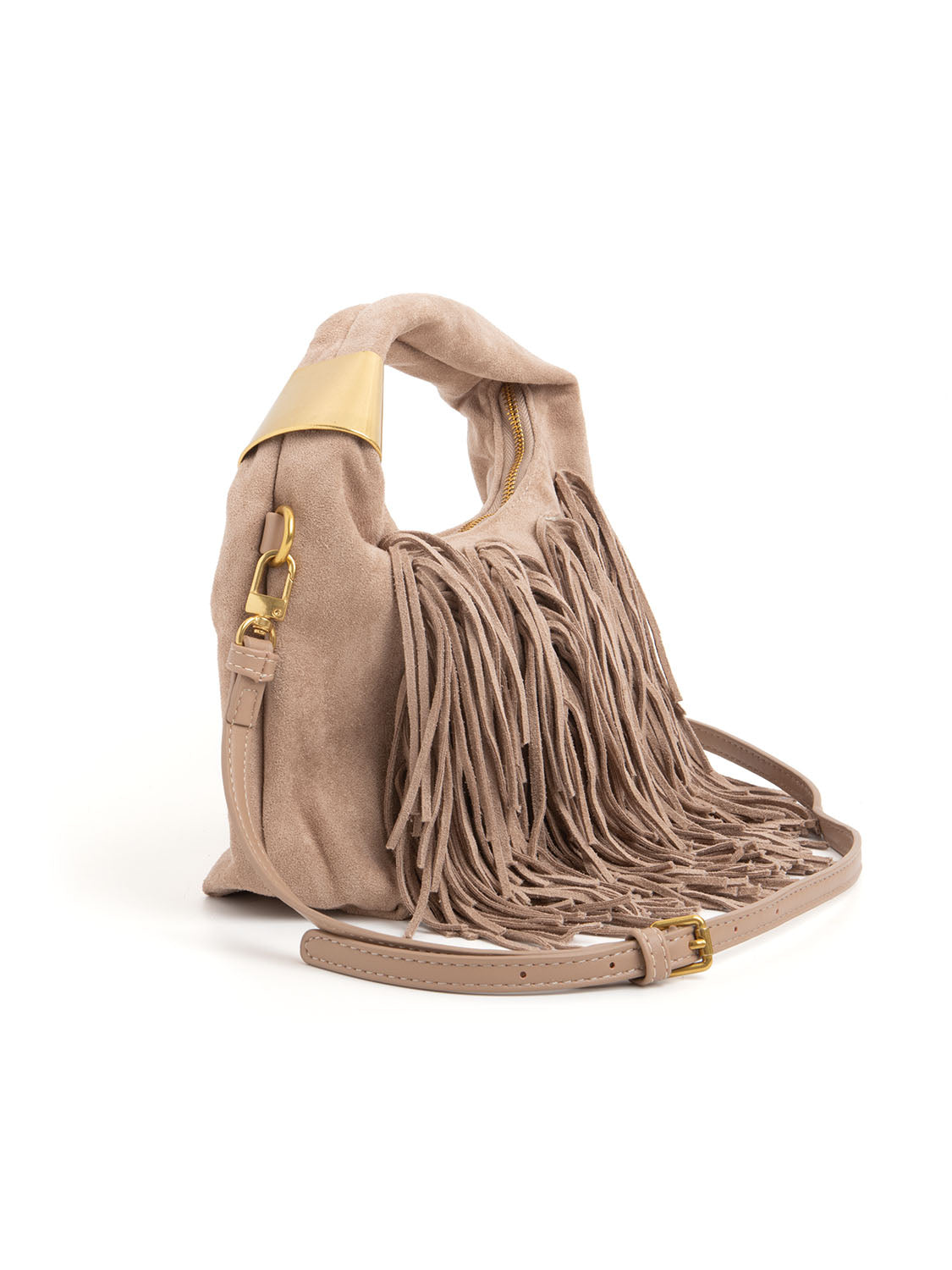 Borsa a spalla con frange - TAUPE