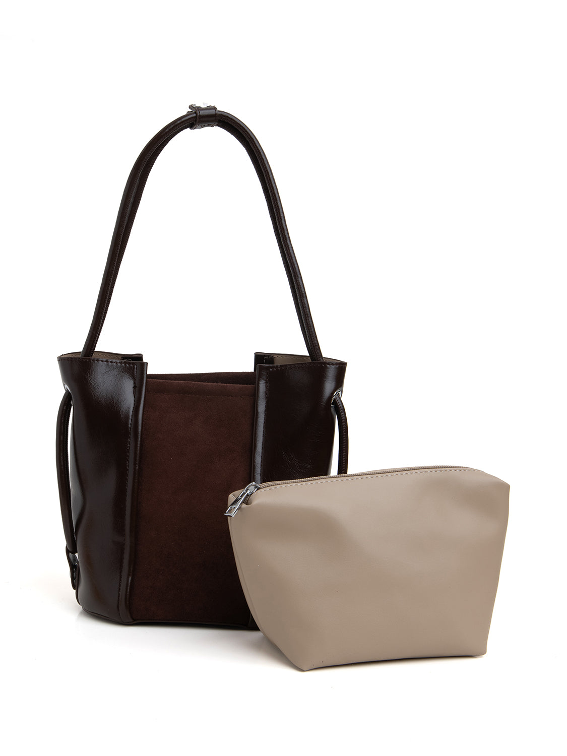 Borsa bucket bi-texture - CIOCCOLATO