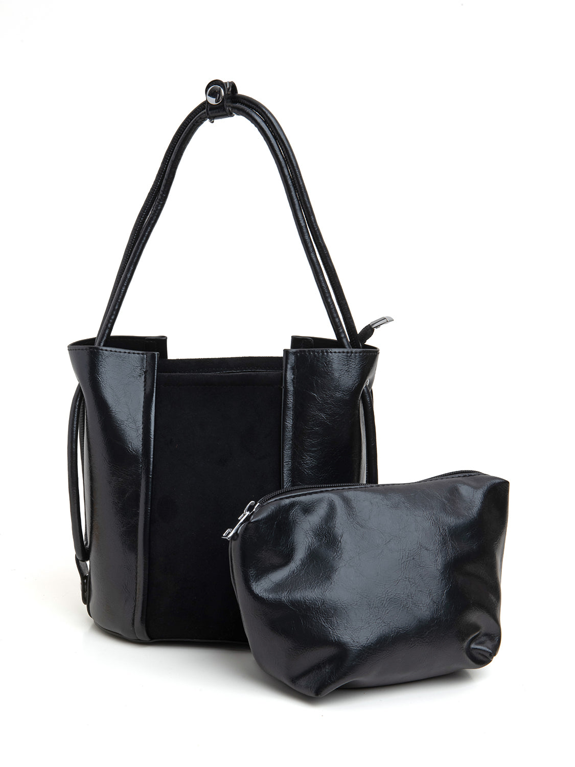 Borsa bucket bi-texture - NERO
