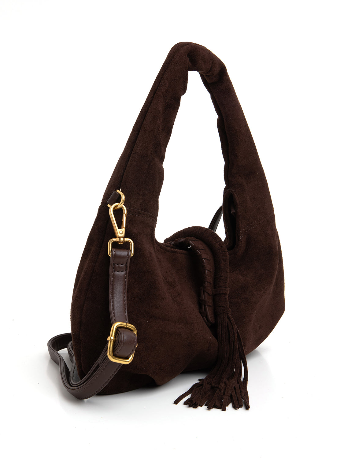 Borsa suede a mezzaluna - MARRONE