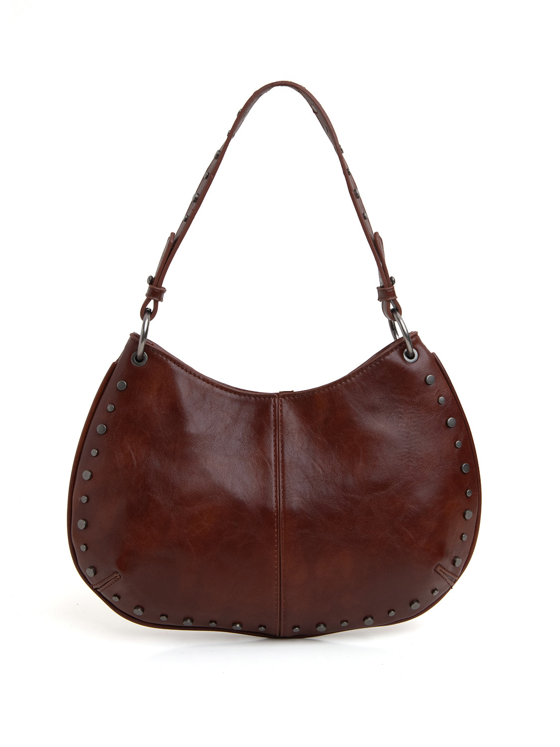 Borsa mezzaluna con borchie - MARRONE
