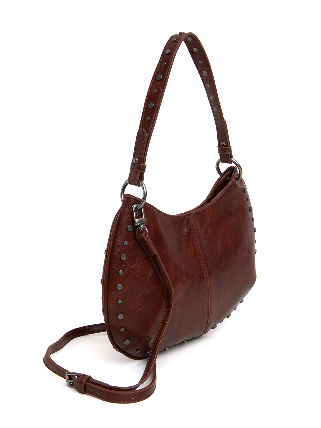 Borsa mezzaluna con borchie - MARRONE
